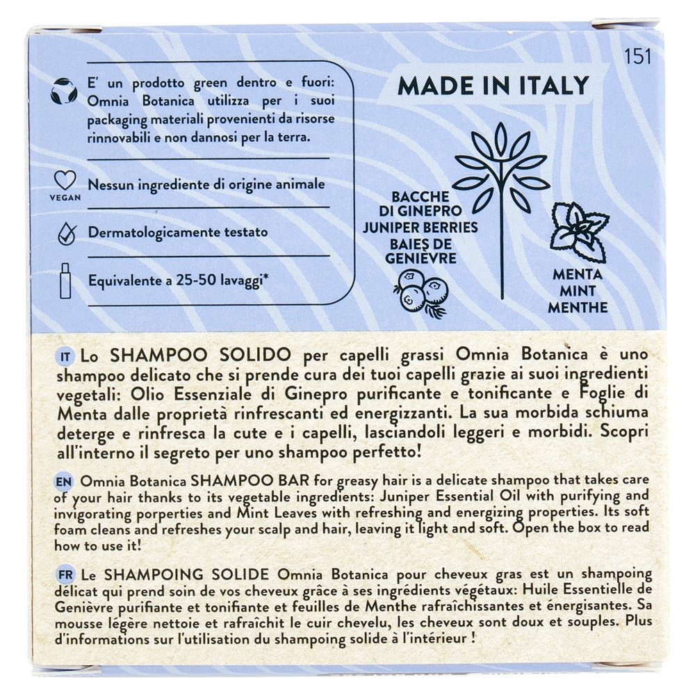 Omnia Botanica Shampoo Solido Capelli Grassi Bacche di Ginepro & Menta 50 g